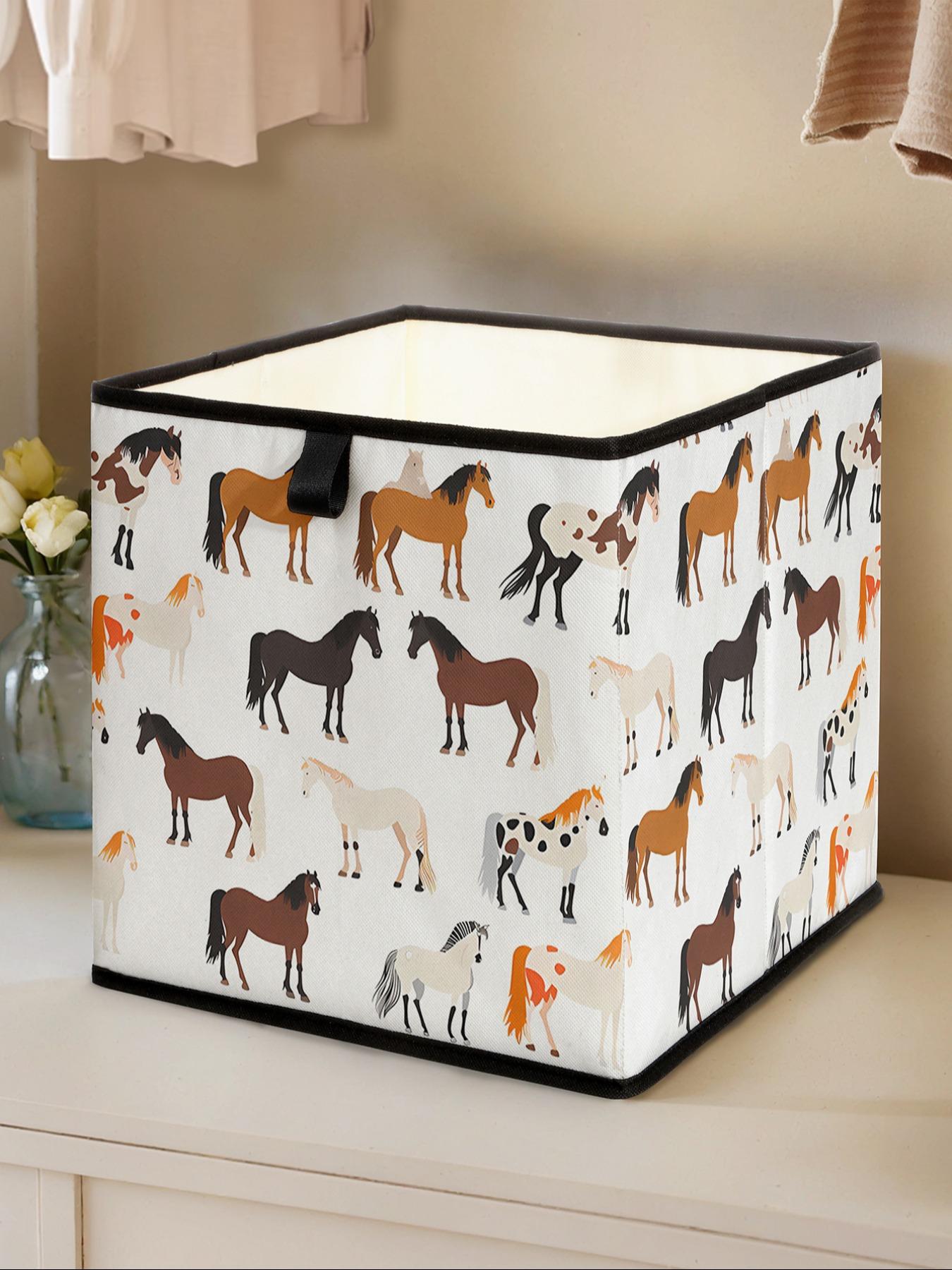 Horse Pattern Open Storage Box, Stackable Drawer Organizer, Durable Multi-Functional Design for Home Dorm Room Organization, Bedroom Storage Organizer