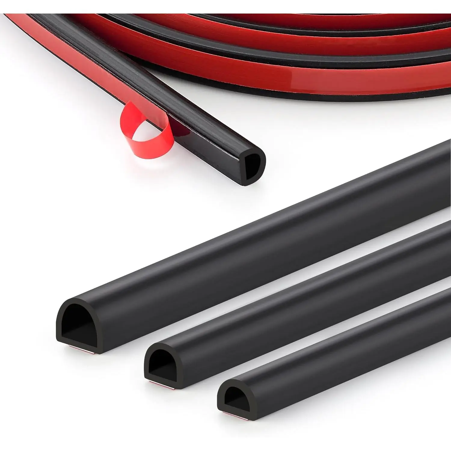 D-Shaped Weather Stripping Door Seal, 23FT Self Adhesive Door Insulation Strip, Fits Gaps up 1/4 to 15/32", for Door Frame & Window Seal (Black, 9/16" W x 15/32" T)