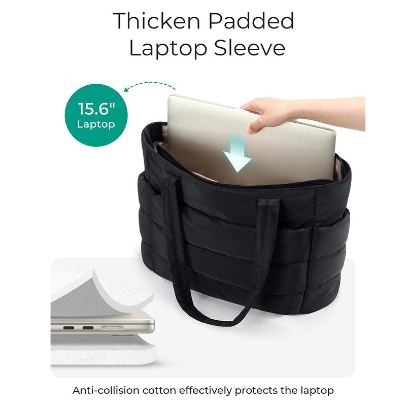 Puffy Bubble Tote Bag 3 Sizes for Women Quilted Laptop Shoulder Handbag, Lightweight Work Tote with Multiple Compartments for Travel & Work Organize Zipper Closure Durable Tote bag