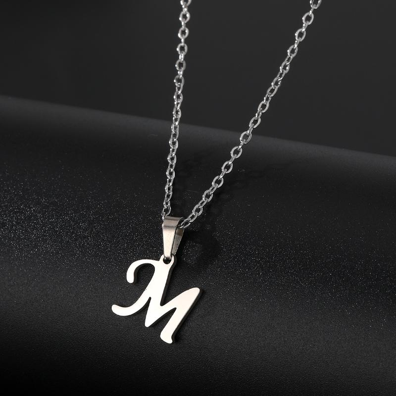 Stainless Steel English Alphabet 26 A-Z Letter Necklace Pendant Women Men Capital Initial Name Necklace Birthday Gift for Girl Couple Friends