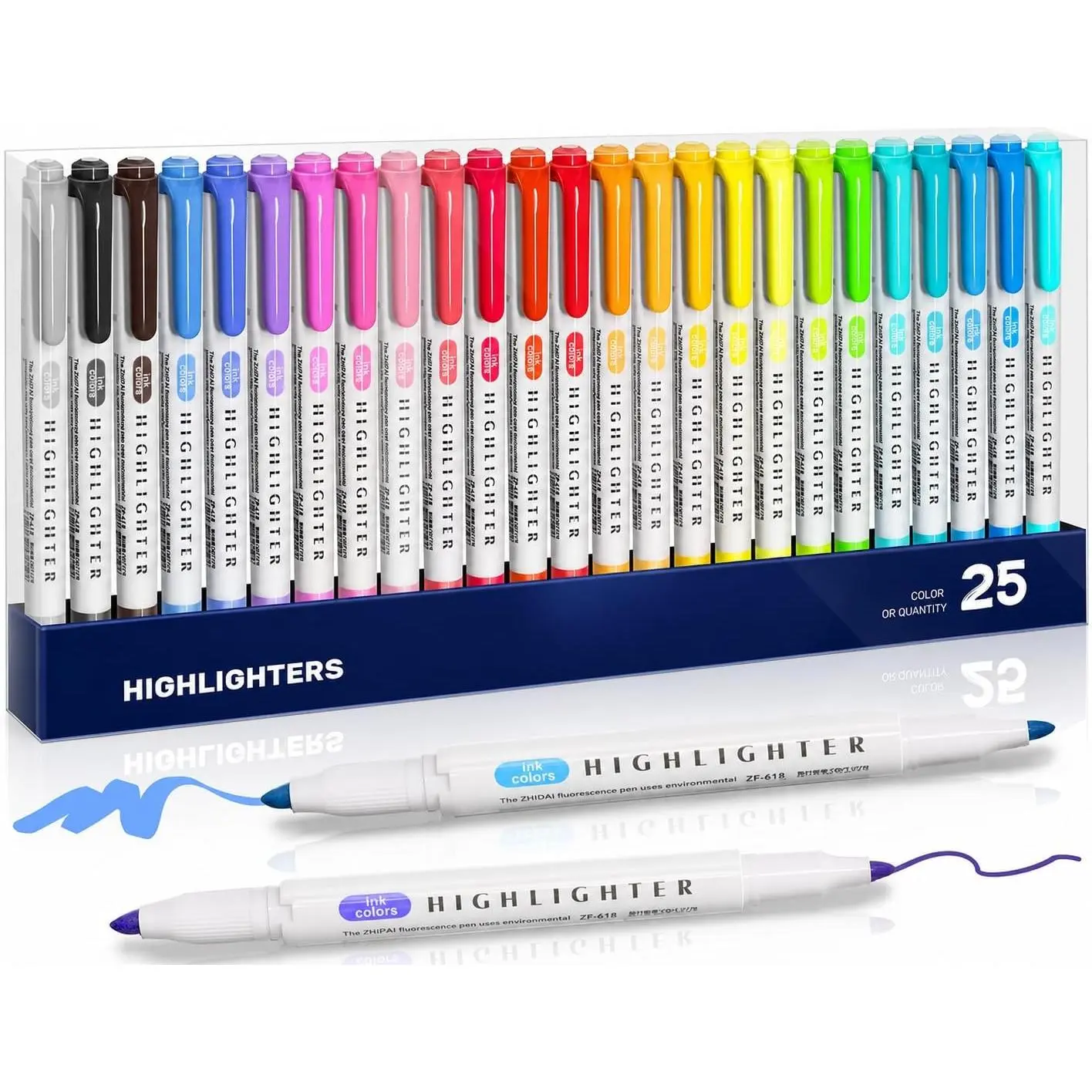 25 Pack Pastel Highlighters  Colors,  Tip Chisel and Fine Tip  Highlighter, No Bleed Fluorescent Highlighter Pens for Classroom School Student Office Journals