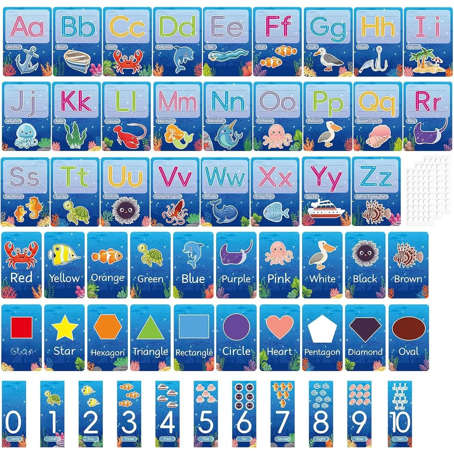 57 count  Alphabet Poster, Under The Sea Classroom Decor | ABC Alphabet Poster, Number 0-10, Shape Color Bulletin Board, Decoration for School Classroom Decor  Supplies