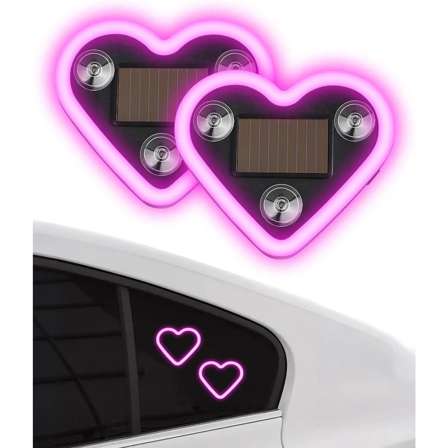 2PCS Solar Heart Lights,Car Accessories Universal 5 Modes Solar Powered Heart Shape Lights for Car Back Window Decoration,Automotive Neon Accent Light,Suitable for Cars,Trucks,or SUVs