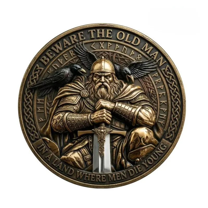 Viking Valhalla Commemorative Coin, Norse Warrior Raven Runestone Compass Retro Collectible, Men's Gift, Vintage Coin Collection