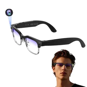 8MP Smart Glasses for Men, with 4GB Memory Build-in(NO TF Card Need),  1080P Video Recording ,Hands-free Bluetooth Call ,Music Control ,AI Real Time Translation, 3 Lenses Optional(Anti-Blue Light Lenses/Sunglasses/ Photochromic)