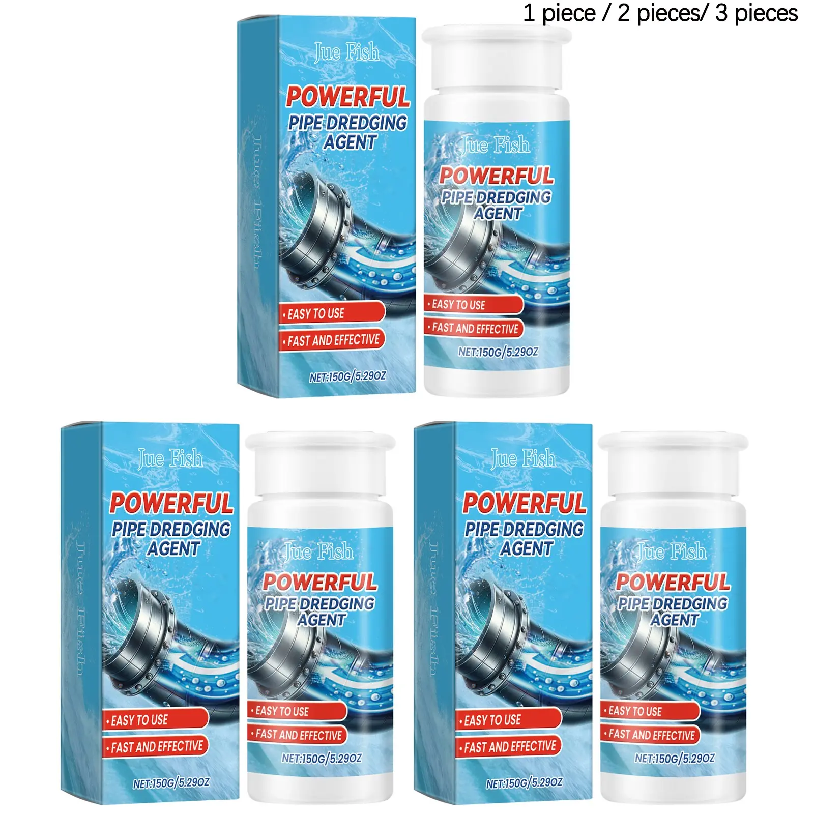 Pipe Unblocker (150g/150g*2/150g*3), Dissolves Clogs, Cleans Bathroom Pipes, Toilet, Drain, Kitchen Drains, Fresh Scent