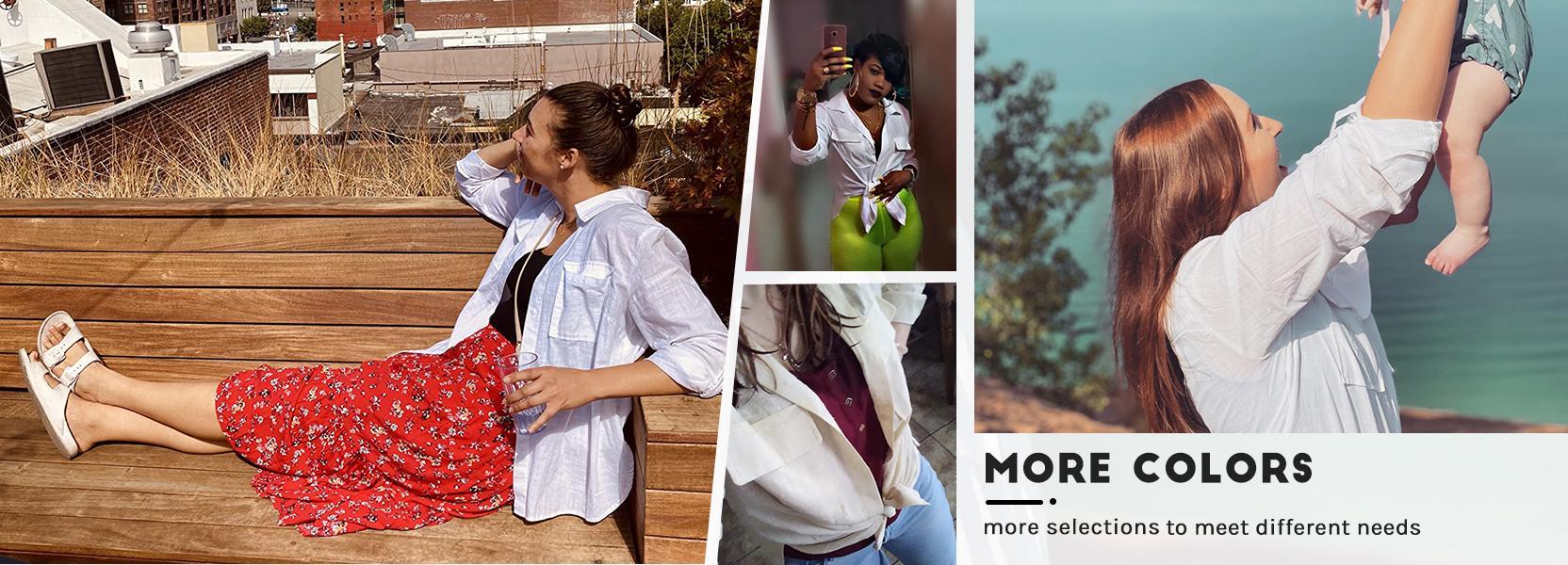 Imily Bela Womens Button Down V Neck Shirts Long Sleeve Blouse Roll Up Cuffed Sleeve Casual Work Plain Tops with Pocket