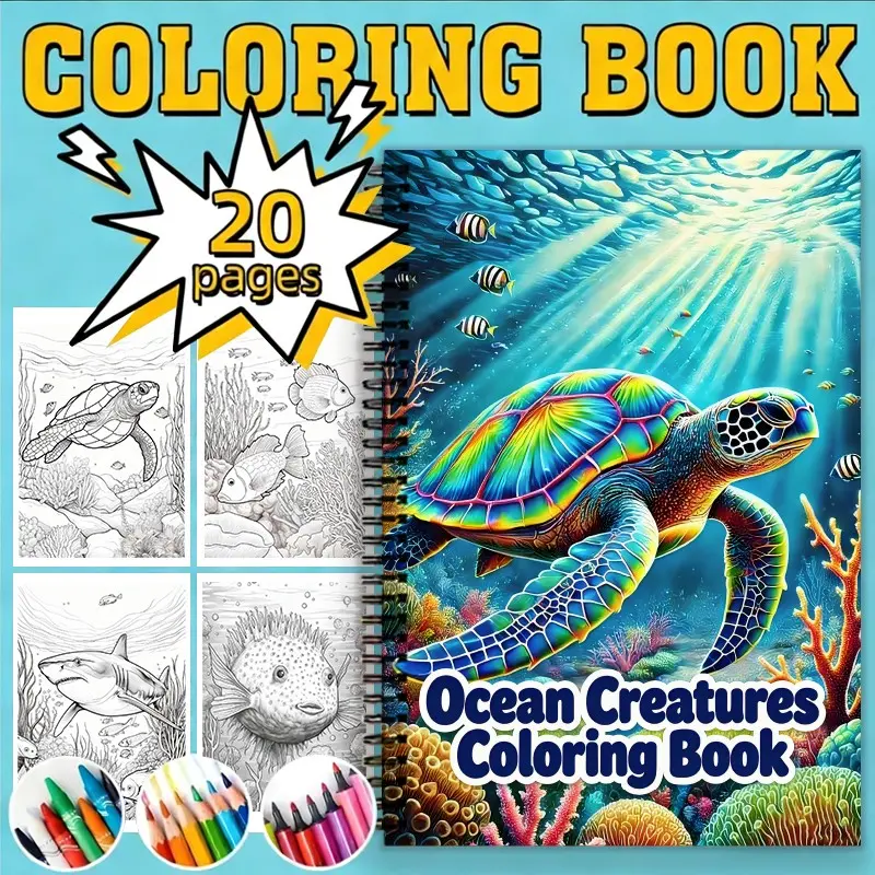 A4 Size Coloring Book with 20 Pages of Marine Life, Spiral Binding, Easy-To-Color Designs, Perfect for Kids and Adults