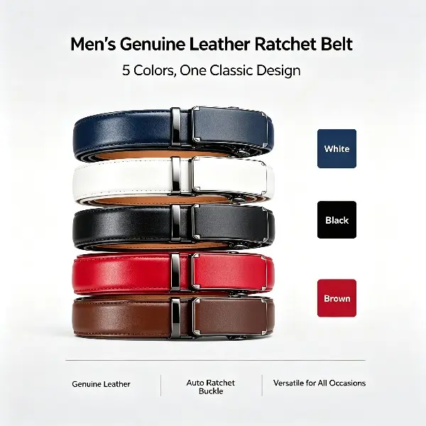 Men’s Genuine Leather Ratchet Automatic Belt, Custom Exact Fit for Wedding, Business, Dinner Party, No Extra Holes Needed