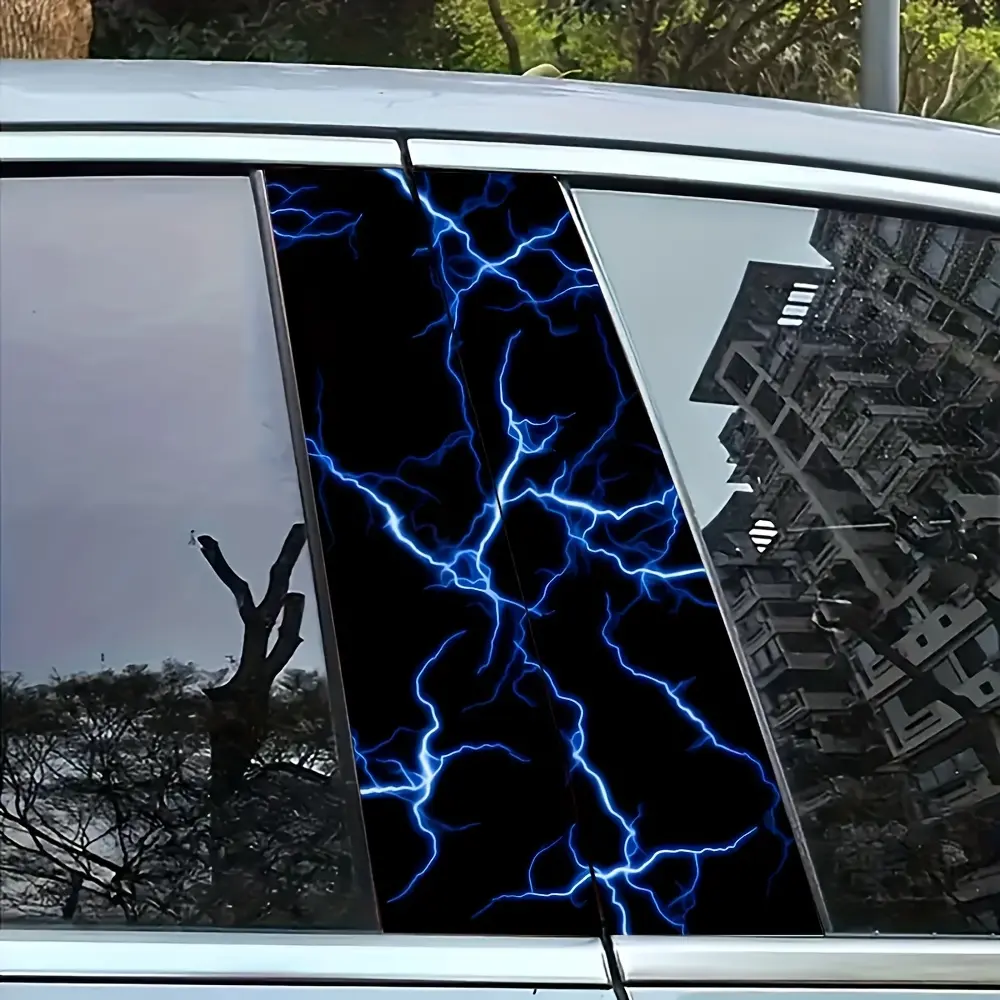 2pcs Blue Lightning Car B-Pillar Stickers Automotive Decals - Durable Vinyl, Waterproof & Scratch-Resistant, Easy to Apply Semi-Matte Finish, Single Use, 2D Blue Lightning Irregular Pattern, Suitable for All Vehicles