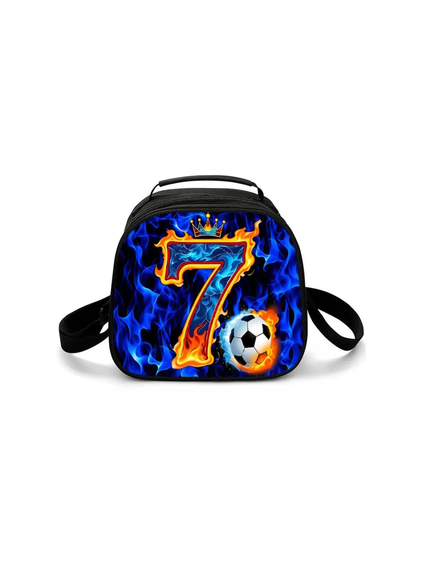 2D printed round lunch bag with football pattern, single shoulder strap, portable and waterproof, heat-insulated Thermal Lunch Carrier with dual carrying options for hand-held and crossbody wear, ideal as holiday gifts for kids and friends