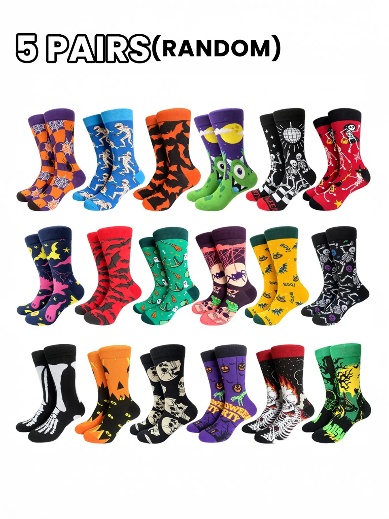 Halloween Theme Ankle Socks, Skull Pumpkin Spider Print, Elastic Comfortable, Party Wear, Unisex, Cosplay Friendly, Random Design