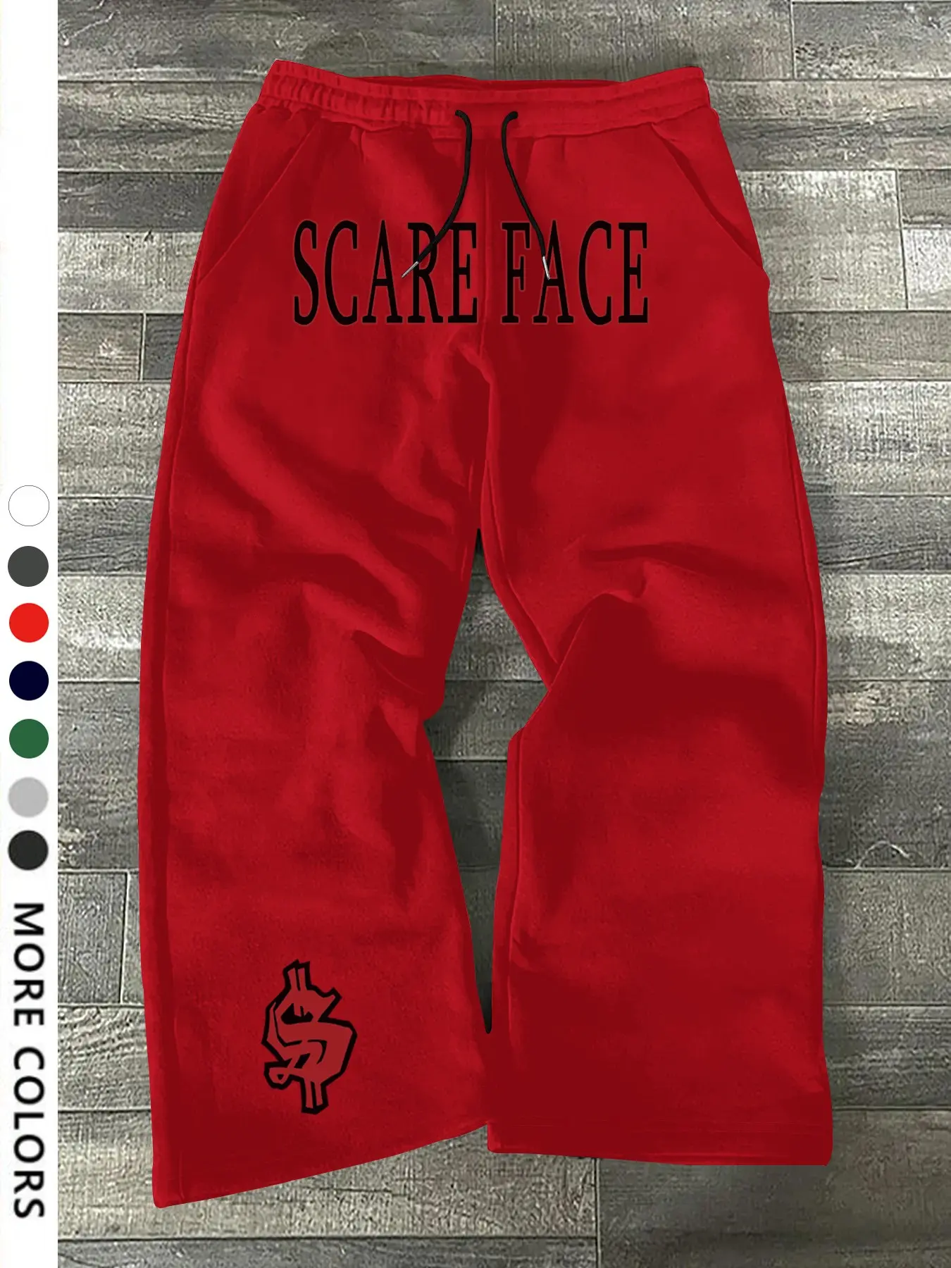 Men's Casual Sporty Long Pants, Scare Face Letter Print Sweatpants, Drawstring Wide Leg, All Season Leisure Wear