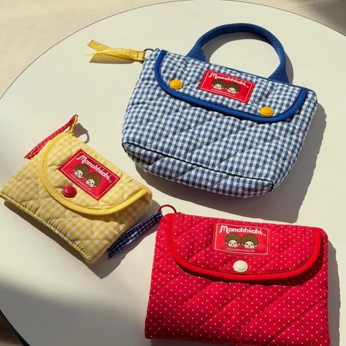 Cute Cartoon Monchhichi, Compact Storage of Sundries, Change, Card Holder, Three-piece Travel Portable Toiletry Bag Gift