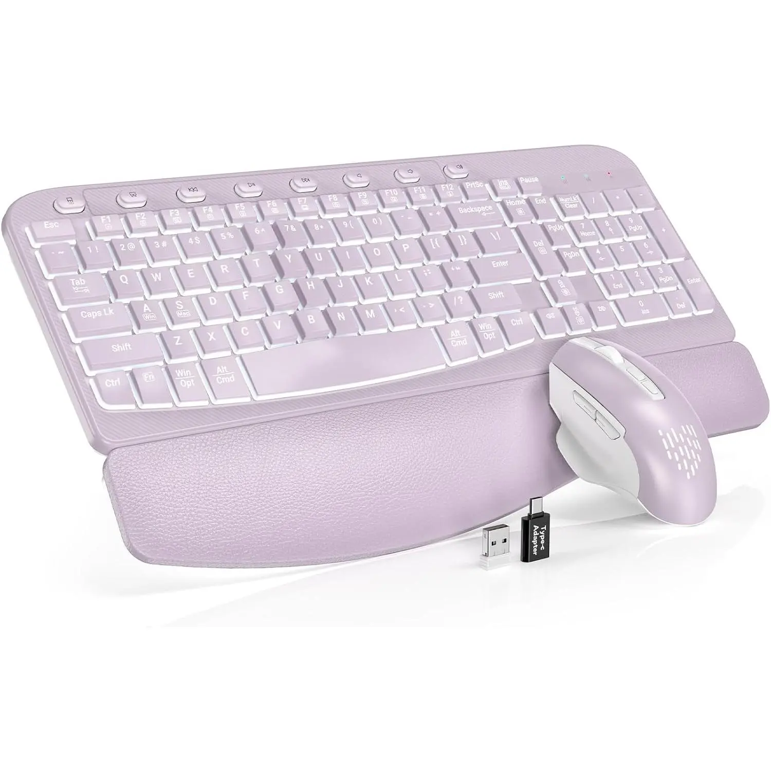 Keyboard and  Combo,  Wave with Wrist Rest | Rechargeable, Backlit , Full Size, 2.4GHz USB , Leather Finish, MA12Pro Quiet Set for Windows, , PC, Laptop