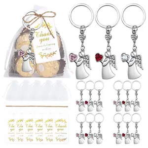 Angel Keychains Set With Gift Bags,Angel Charms Keychains, Message Cards,Gauze Bags, Protection Angel Party Favors For Valentine's Day Or Ramadan Souvenirs
