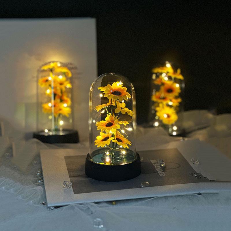 Sunflower Design Light Up Display Box, 1 Piece Battery Powered Flower Light Box without Battery, Decorative Ornament, Gift for Mom, Wife, Girlfriend