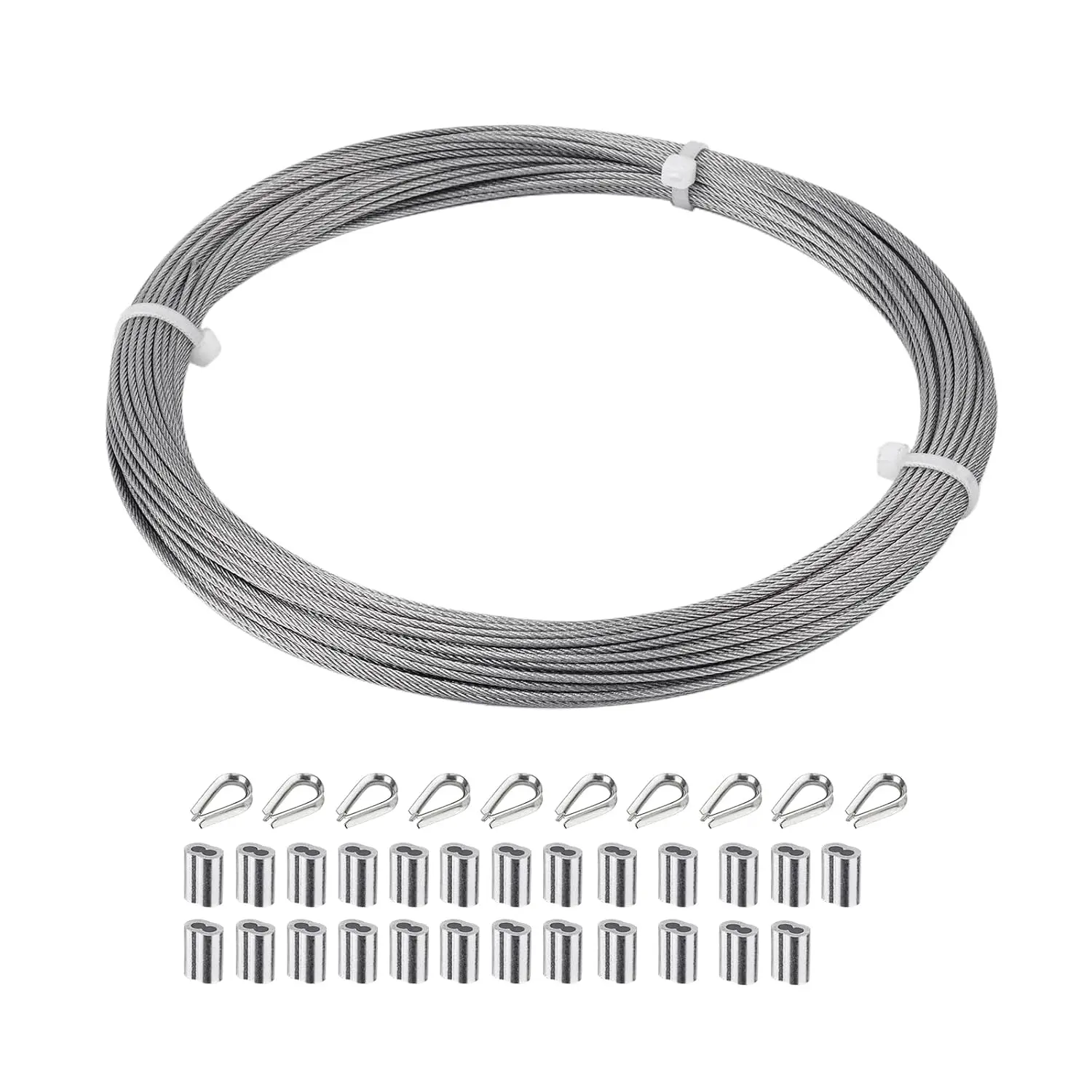 1/16 inch Stainless Steel Wire ,100FT,Aircraft  Wire Rope Marine Grade, Length 7x7 Strand Core with  Sleeves and Thimbles