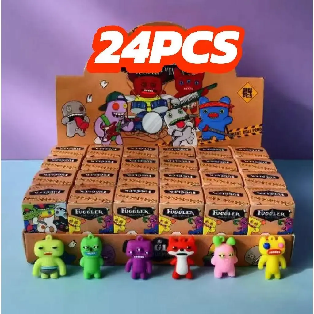 Kawaii Creepy Keychain Mystery Box 24PCS Ugly Monster Dolls Trendy Bag Charms Easter Basket Stuffers Cute Holiday Gifts Wax Squishy Spui Shy Toys