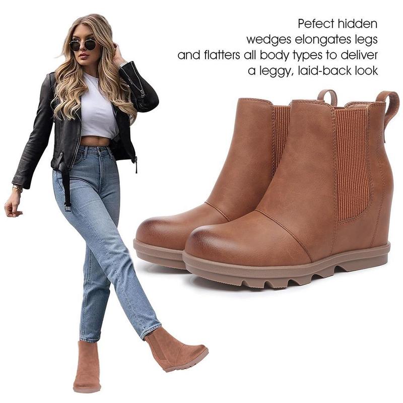 Athlefit Women's Wedge Boots Comfortable Ankle Wedge Booties Girl Footwear