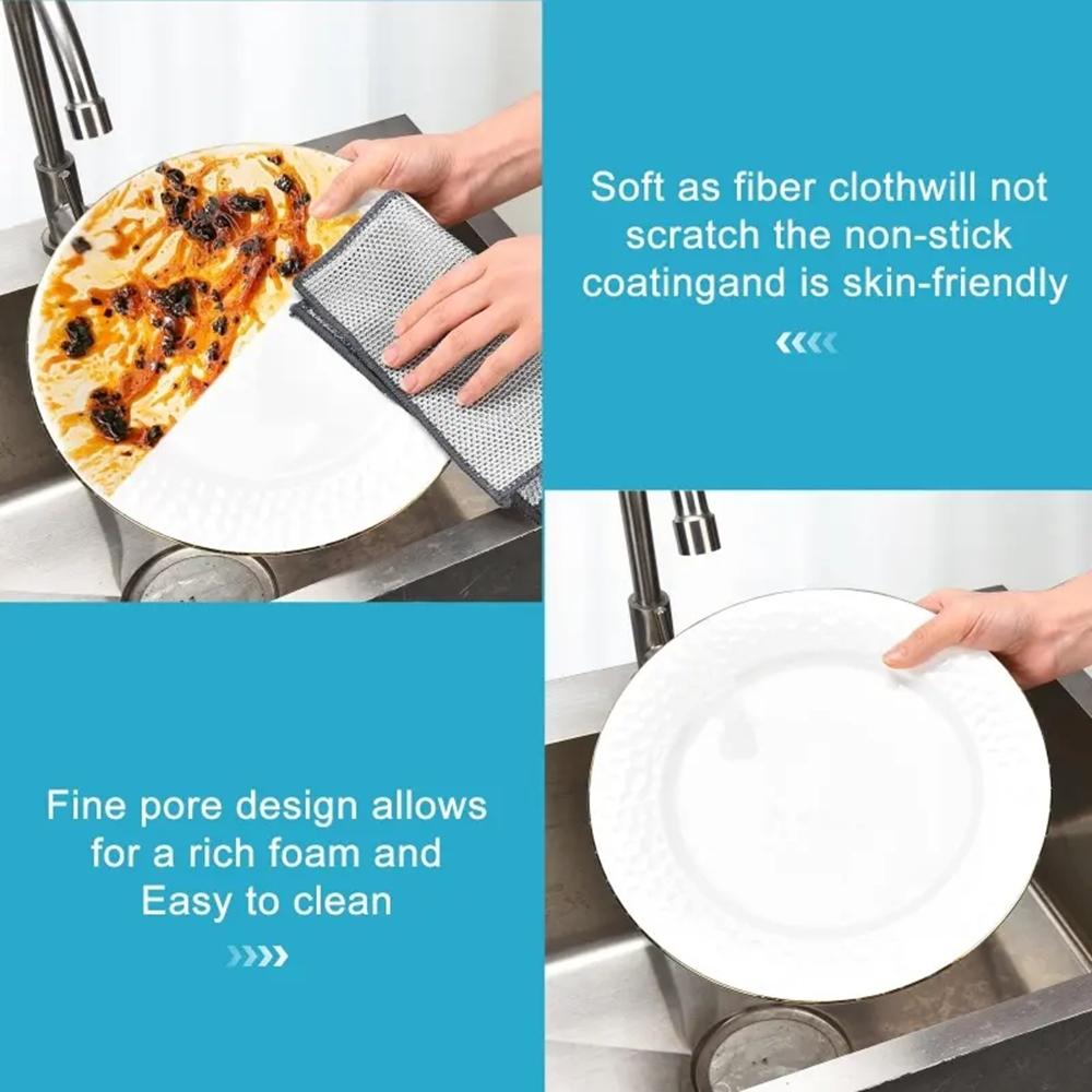 3 Layer Thickened Dish Cloth, 2/10pcs Non-scratch & Odor-free Reusable Wire Scrubber Rag, Kitchen Cleaning Tool for Sink, Stove Top, Countertop, Reusable Cleaning Cloths
