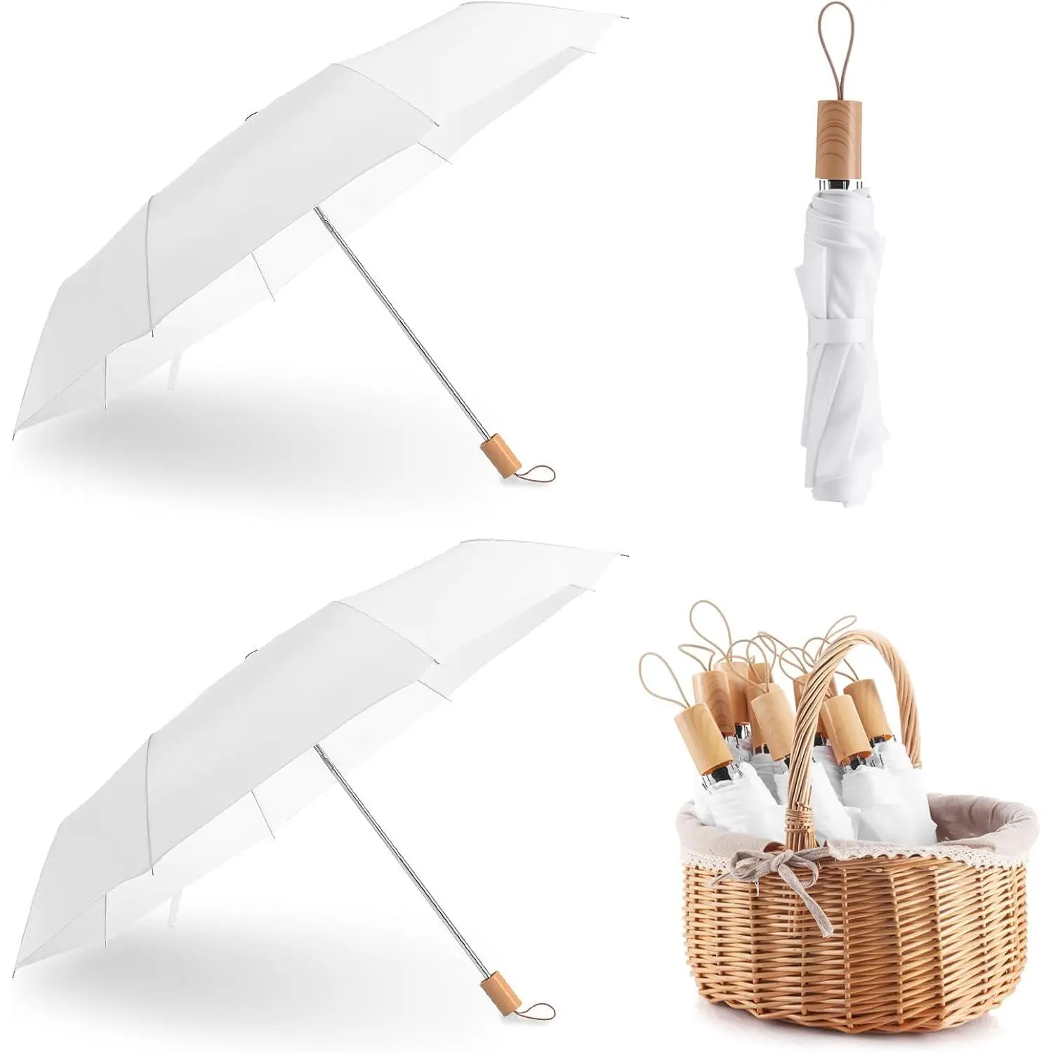 2 Pcs Wedding Umbrellas Bulk Folding Umbrella for Wedding Decorative Parasol Windproof Rainproof for Bridal Shower Bride Groom Photography Props (White)