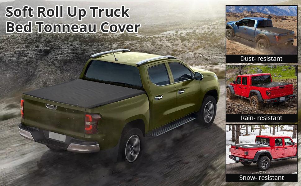 GARVEE Soft Roll Up Tonneau Covers: Waterproof Protection and Easy Installation for Ford F150, Maverick, Ranger, Honda Ridgeline, and Chevrolet Colorado with 5ft to 6.1ft Beds.