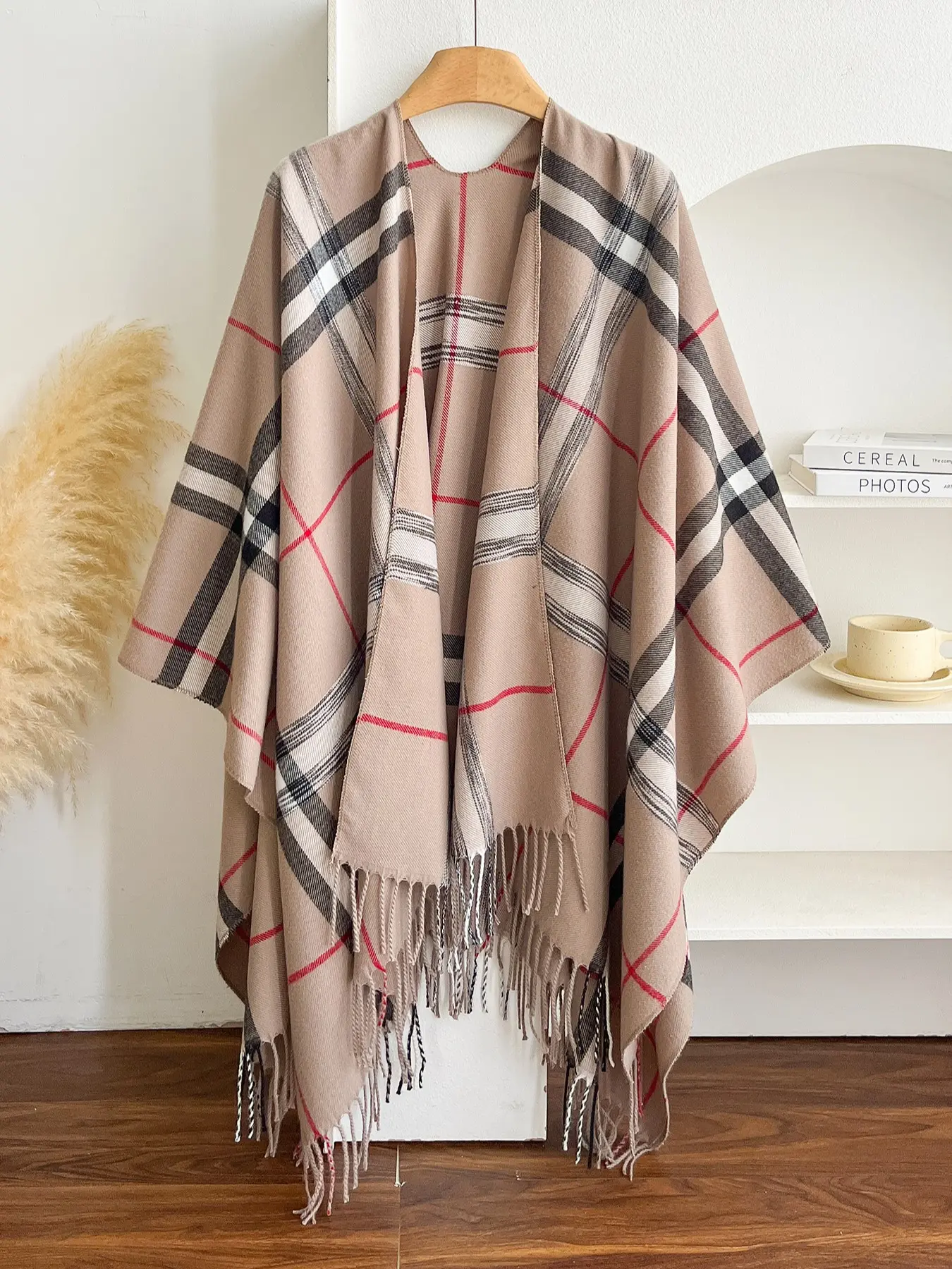 Women's Versatile Fringe Plaid Shawl, Fashion Neutral Color Accessory, Ideal for Outdoor Activities, Multi-Purpose Design, Essential Fashion Item