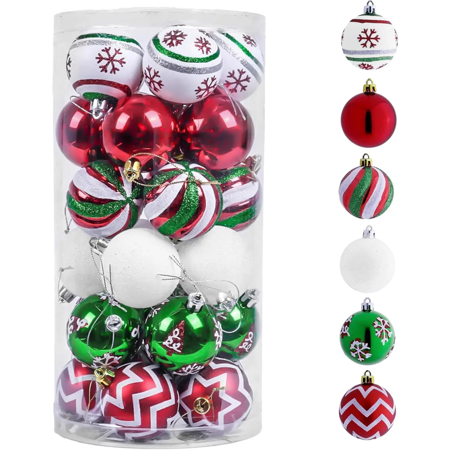 Shatterproof Decorative Christmas Ball Ornaments Bulk Set (30ct, 2 in) - Red, Green, White Xmas Decor Hanging Ornaments for Christmas Tree, Holiday Party Home Supplies, Redgreenwhite
