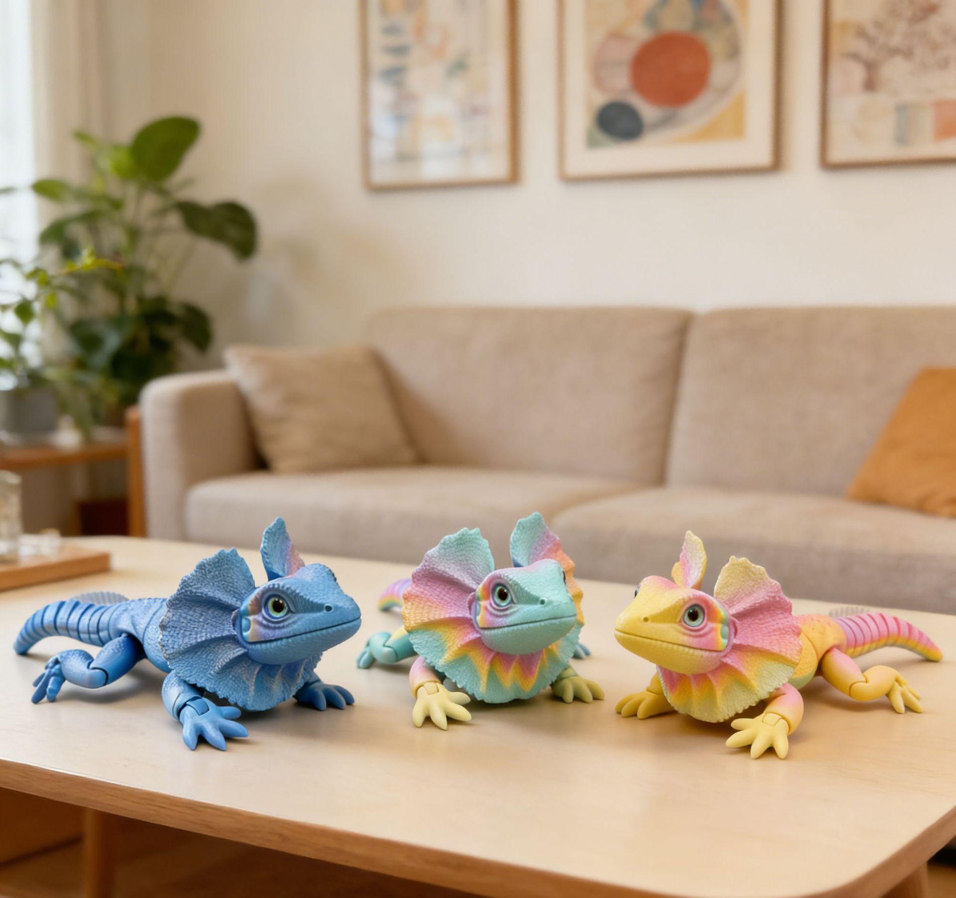 3D Printed Frilled Lizard Toy Articulated Full Body Movable Joints Animal Figurine Birthday Gift