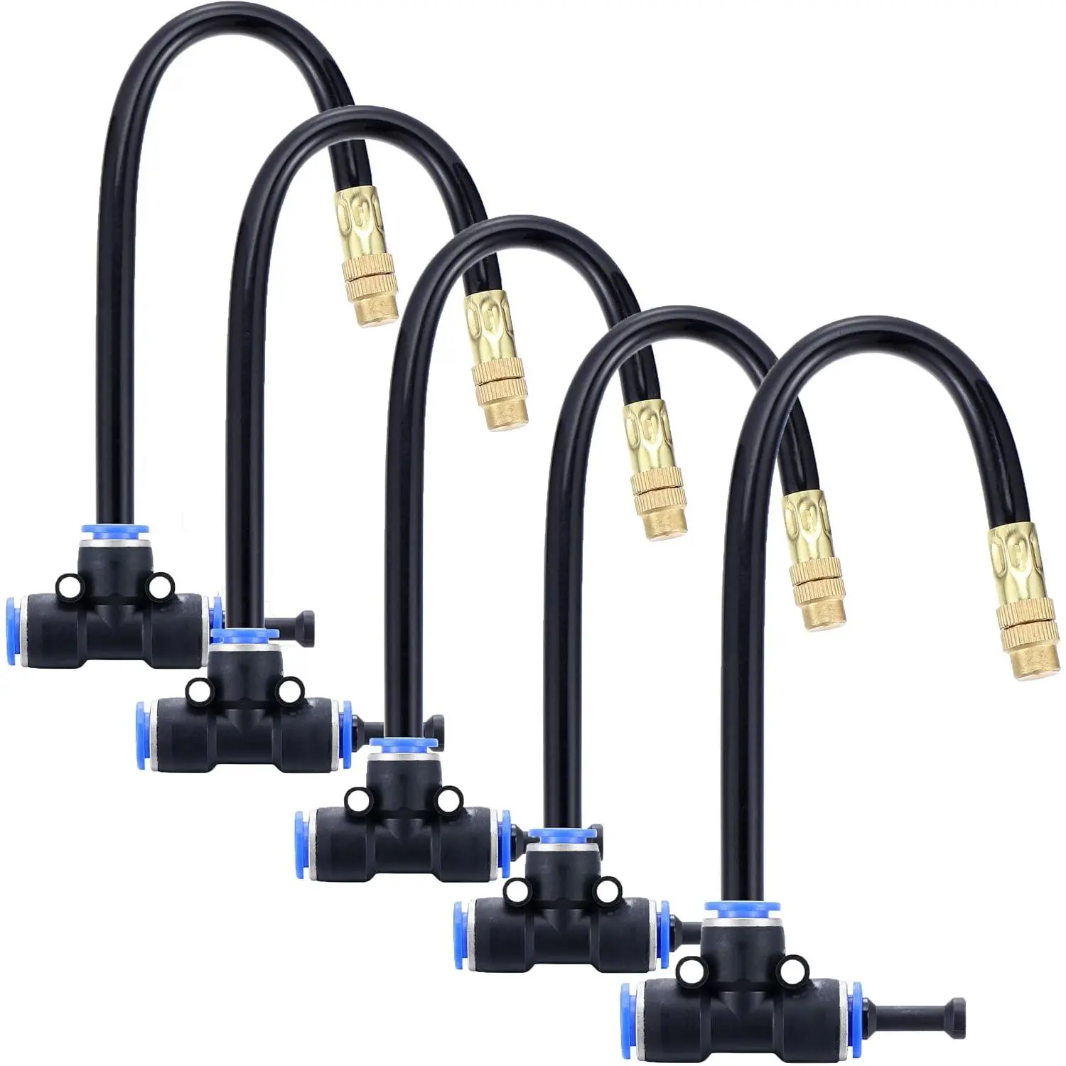 5Packs Brass Misting Nozzles Tee with 8inch  in Hose 360° Rotation