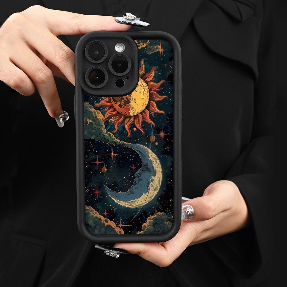 Sun and moon pattern TPU Case for iPhone 17 Pro Max 16 16e 15 14 Plus 13 12 Mini 11 Air X XS Straight Edge Drop-Resistant Rugged Durable Cover Shell Valentine's Day Gift 2D printing