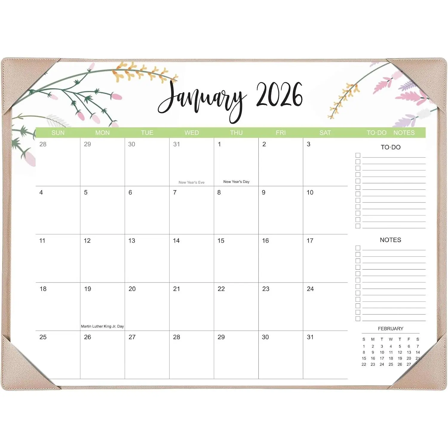 Desk Calendar 2026-2027 with Desk Mat - 22" x 17" Large Desk Pad Calendar Runs from January 2026 to June 2027, Floral Design Desktop Calendar with To-Do, Notes for Planning, Organizing, and Scheduling Your Life (Apricot)