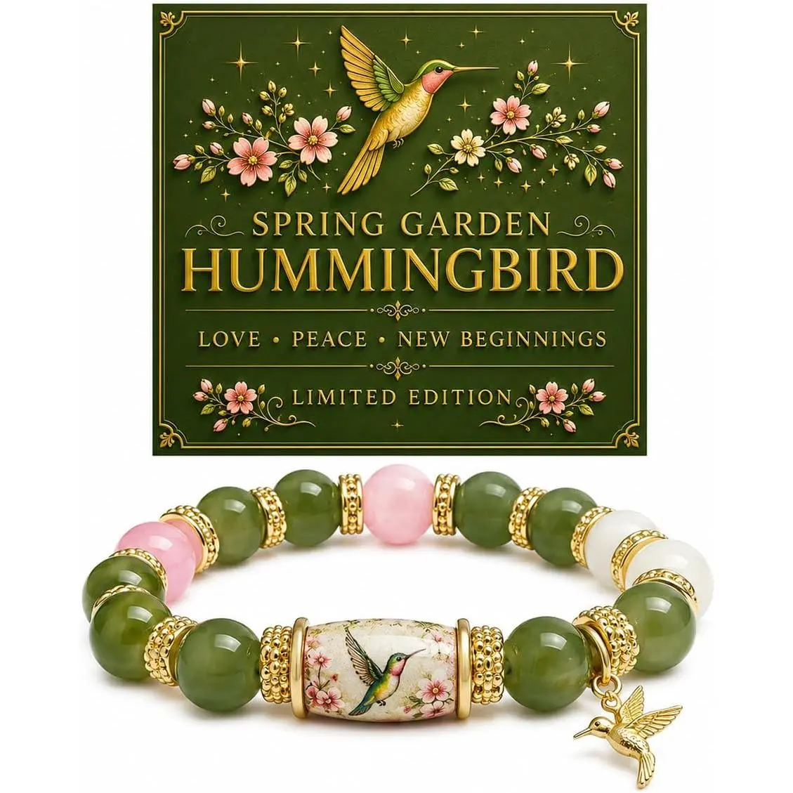2026 Edition Hummingbird Bracelet For Women, Spring Garden Beaded Stretch Love Peace  Beginnings Blessing