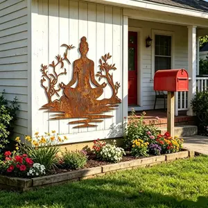 Vintage Rustic Meditation Buddha Statue, Metal Wall Decor, Zen Garden Ornament, Yoga Room Hanging, Spiritual Home Decoration, Buddhist Art, Courtyard Corridor Decor, Ornate Religious Decor, Religious Decorations