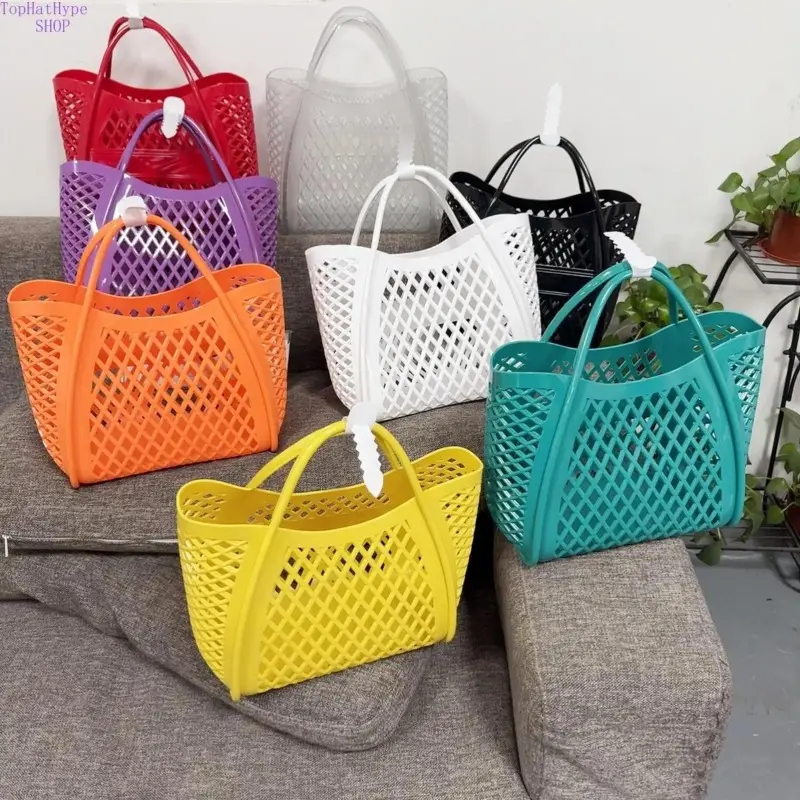 Funky Silicone Tote Bag, Romantic Hollow Lattice Jelly Shoulder Handbag - Large Capacity & Waterproof, Perfect for Beach, Shopping & as an Anniversary Gift, Peppy, Glamorous, Shoulder Straps, Waterproof Pvc, Ethnic