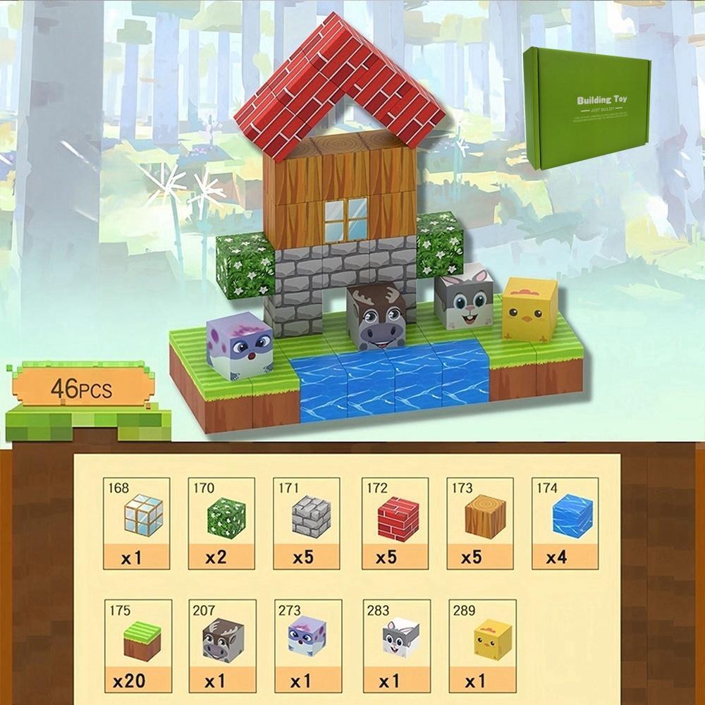 Creative Building Toys, 46pcs Architectural Scenery Cubes, Birthday Gifts, Building Toys for Classrooms