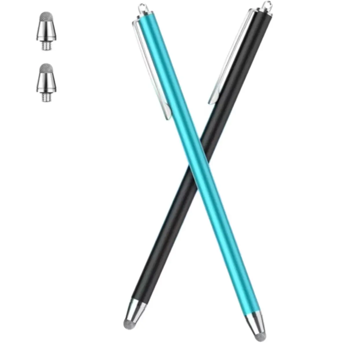 2-Pack Extended Fabric Tip Stylus Pens - 6.3in Smooth Grip Metal Travel Styluses for iPad, iPhone, Android Tablets, Smartphones, Computer, Switch, Capacitive Touch Screens with 2 Extra Replacement Tips for Note-Taking