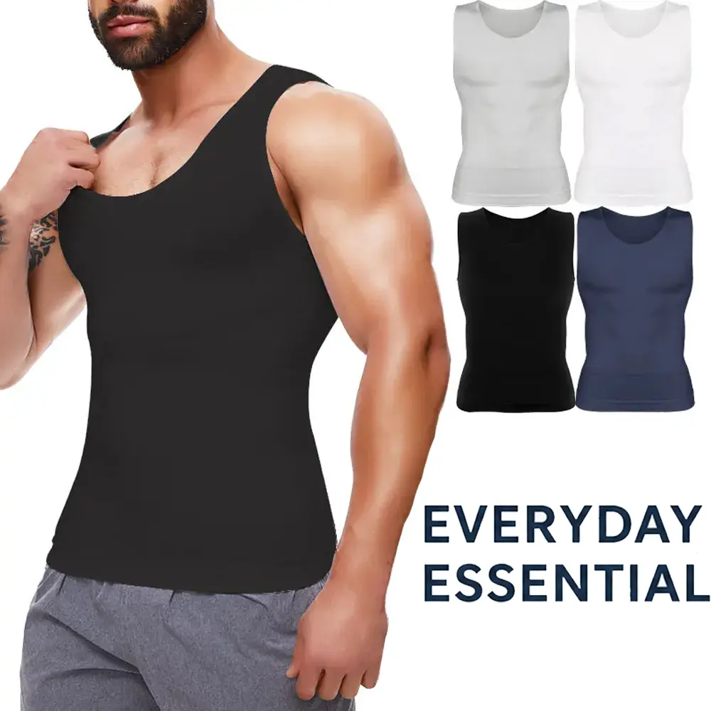 Men's Seamless Compression Vest, Polyester Workout Tank Top, Sleeveless Athletic Shirt for Gym, Training, Running and Everyday Fitness Wear