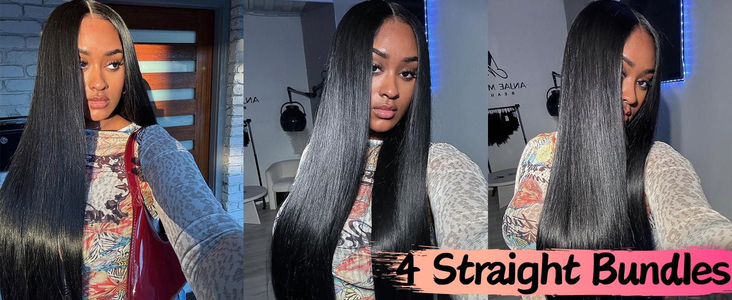 Straight Human Hair Bundles Hair Extensions 100g/PC Natural Hair Weaving Bundles 100% Unprocessed Remy Virgin Human Hair Weft Soft Bone Straight Sew In Hair Bundles Natural Black