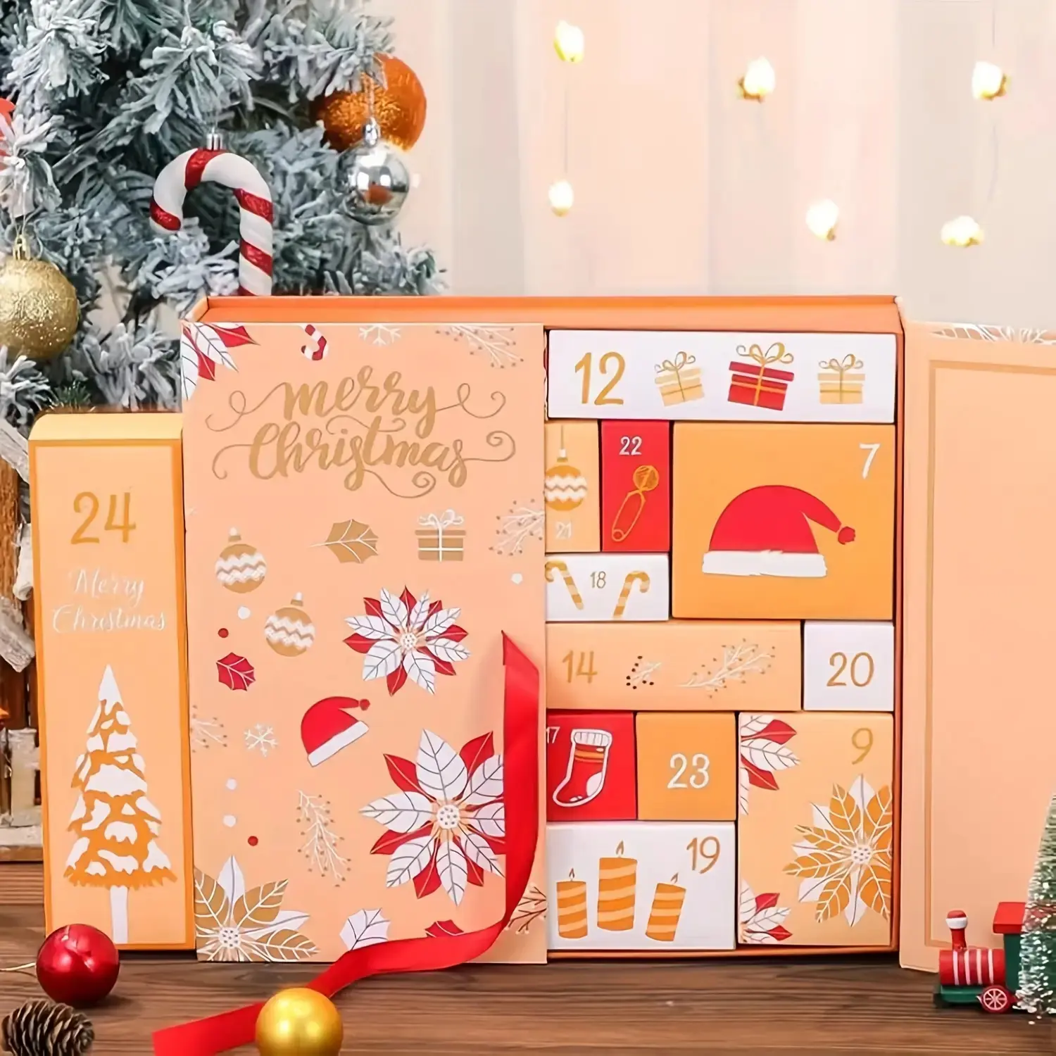 24 Empty Advent Calendar Boxes - Fillable Christmas Countdown Calendar with Numbered 1-24 Days, Reusable Wooden Holiday Containers for FamilyTraditions, Christmas Decorations, Festive Designs (Snowflakes) - No Electricity Needed, Packaging