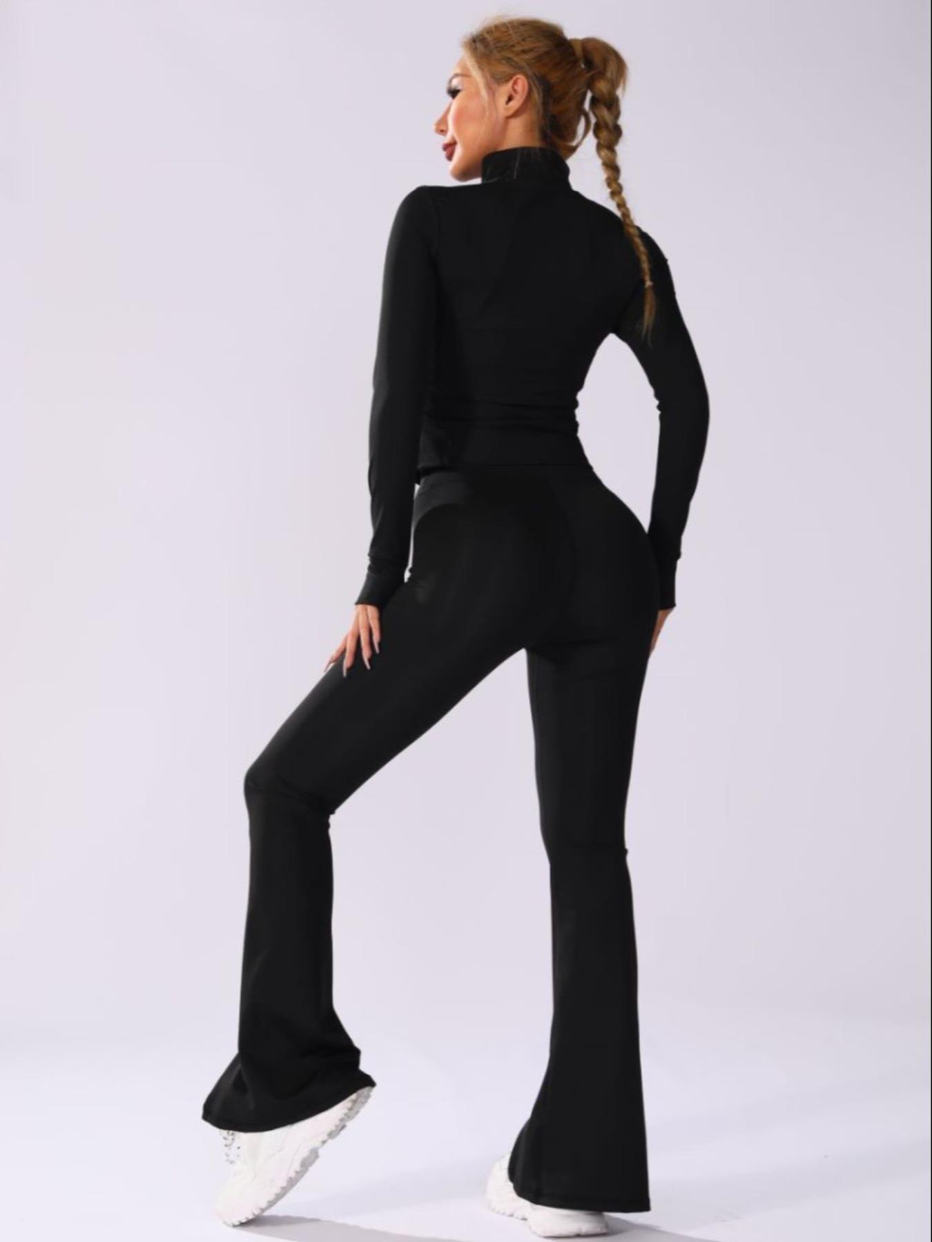 Women's Fashion Sport Jacket, Sporty Sports Outerwear, Workout Jackets, Stand Collar Design, Finger Gloves Included, Zippered Waist Hidden Curve, Yoga Running Fitness Casual Top