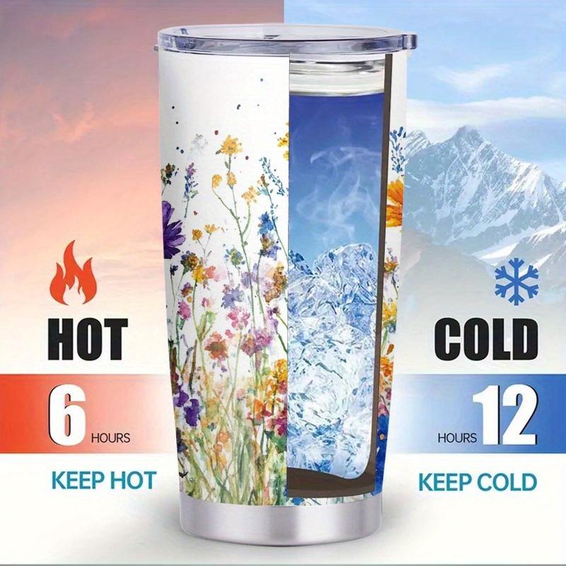 1pc, 20oz "Lively Meadow Blossoms" Theme Water Cup, Large Capacity Car Cup, Double-layered Insulated Water Cup, "Spring's Symphony" Theme Water Cup, Holiday Gift Water Cup, Birthday Gift, The Best Gift for Teachers, Friends, and Family.