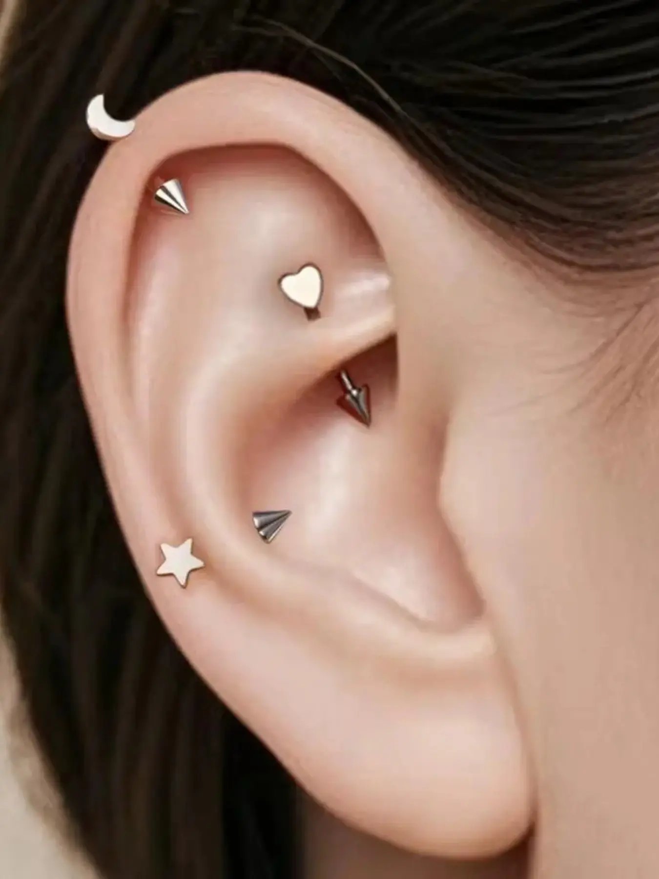 Implant Grade Titanium Piercing Jewelry 3pcs, 8mm Star Top Eyebrow Rook, Astm F136 Hypoallergenic, Ideal for New Piercings Healing