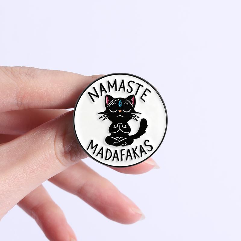 Yoga Cat Namaste Madafakas Brooch Enamel Pins Funny Cartoon Meditation Cat Brooches Jacket Lapel Badge Jewelry Gifts for Friends