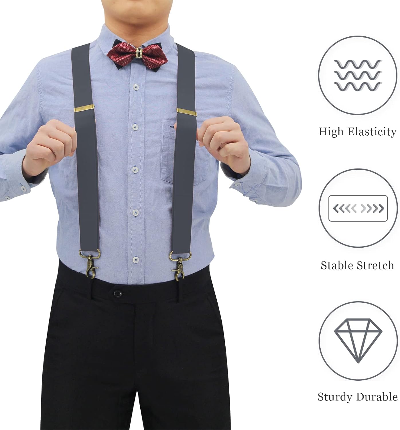 THE WELL KEPT Suspenders for Men Heavy Duty 4 Snap Hooks for Belt Loops Adjustable X