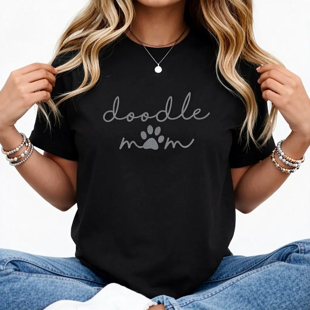 Golden Doodle Mom Mini Labradoodle Goldendoodle Pawprint women's shirts T-Shirt Cotton Graphic Tee For Women, Round Neck Short Sleeve Casual Tops vintage graphic tees