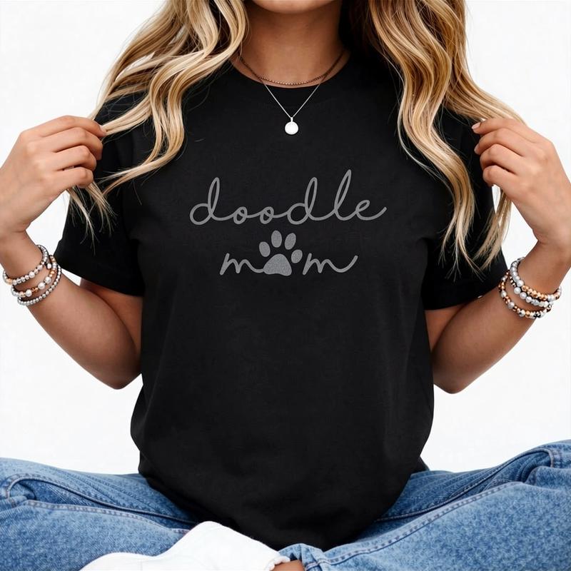 Golden Doodle Mom Mini Labradoodle Goldendoodle Pawprint women's shirts T-Shirt Cotton Graphic Tee For Women, Round Neck Short Sleeve Casual Tops vintage graphic tees