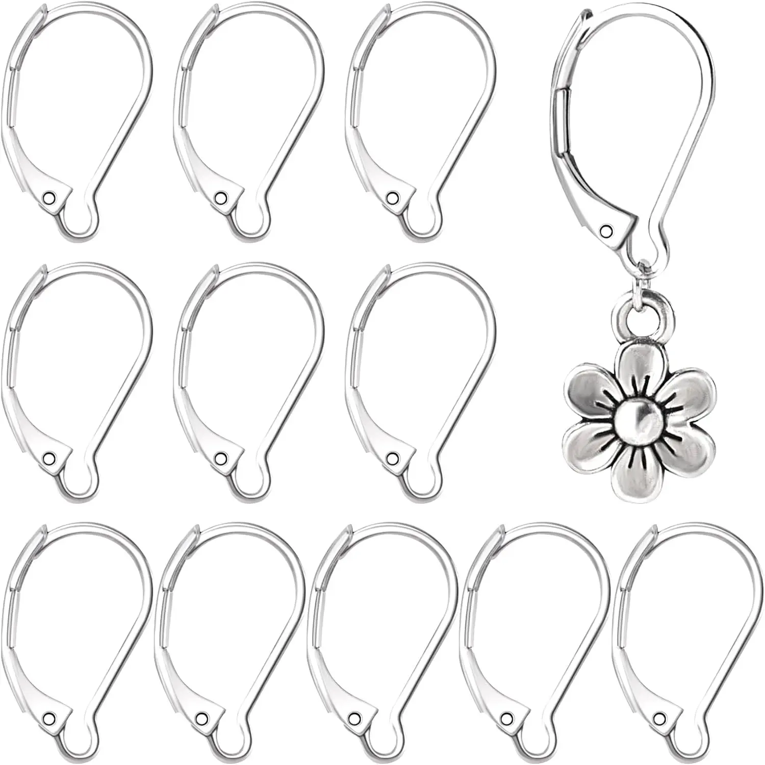 12 Pcs Hypoallergenic Stainless Steel Leverback Earring Hooks Clasp Hoop French Ear Wire Findings for Women DIY Crafts Jewelry Making Silver