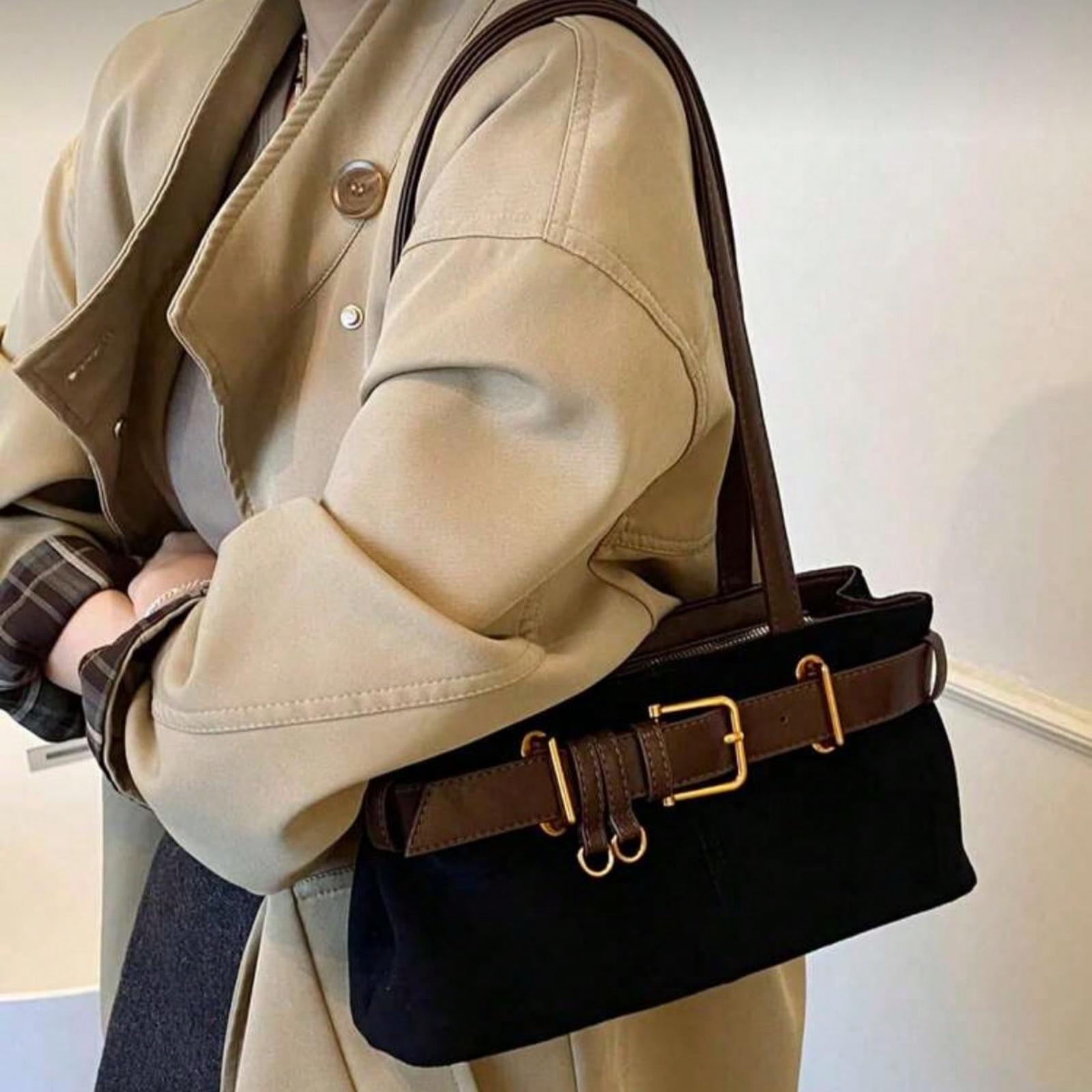 Tea Solid Color Suede Fabric Shoulder Bag, Women Retro Fashion Square Tote Bag With Top Double Handles Zipper Closure Handbag Suitable For Travel, Shopping, Dating, Women's Gift, Great For Commuting, Outdoor, Travel, Hiking